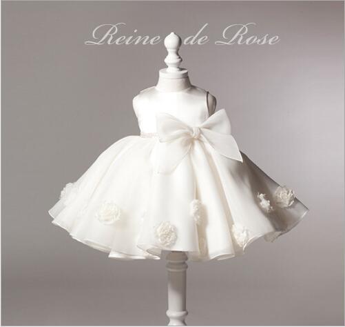 1st Birthday Party Tutu Dresses for Baby Girl White Silk Big Bow Design Wedding Christening Newborn Dresses Toddler Girls Boutique Clothes