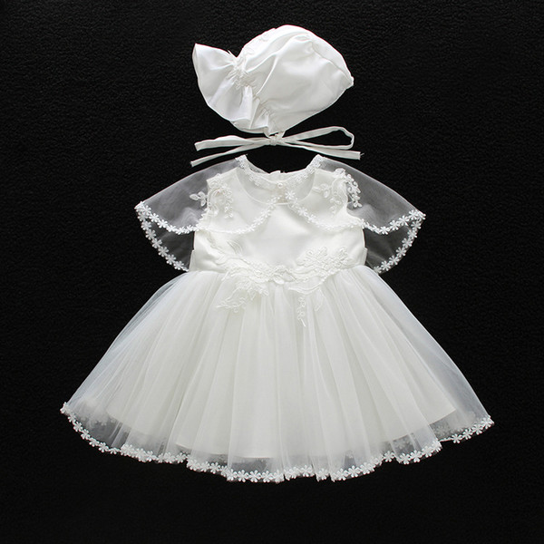 Baby Girls Baptism Dresses with Hat Lace Sleeveless Newborn Christening Gown Christening Dresses Girls Princess Dress Wedding Dress 0-24M