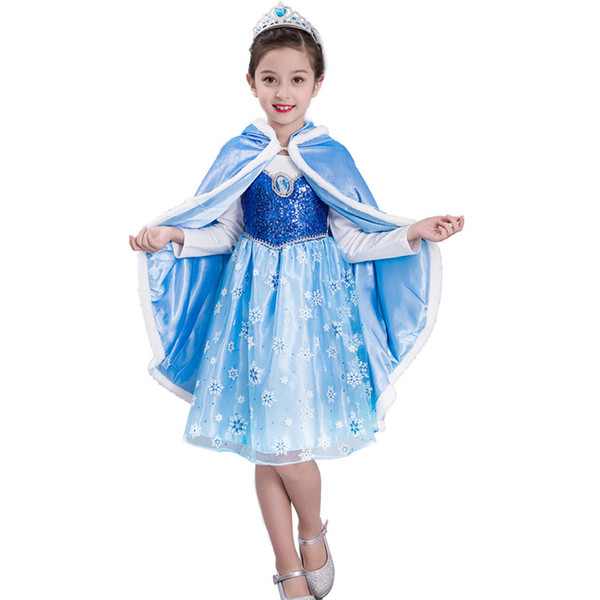 2 Colors Blue and Red Girls2018 New Long-sleeve Princess Show Costume Hallowmas Dresses Christmas Princess Dresses