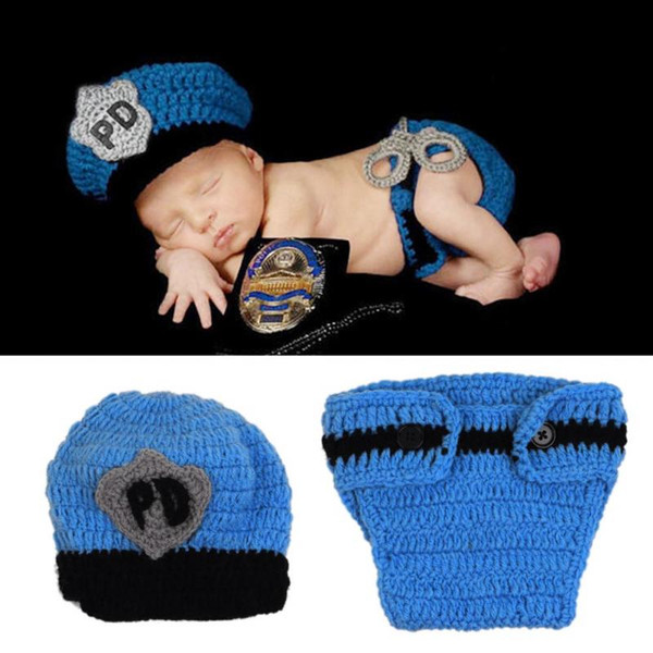 Baby Boy outfits Popular Crochet Newborn Photography outfits Baby Police Outfit Hat Knitted Photo Props Costume boys Photography Props