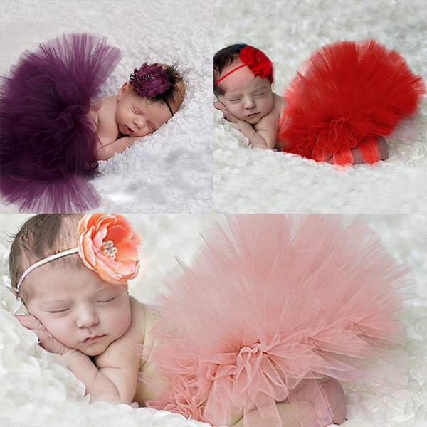 0-12M Cute Baby Girls Tutu Skirt Flower Headband Set Newborn Photograph Prop Costume Toddler Kids Outfit Infant Short Cake Skirt