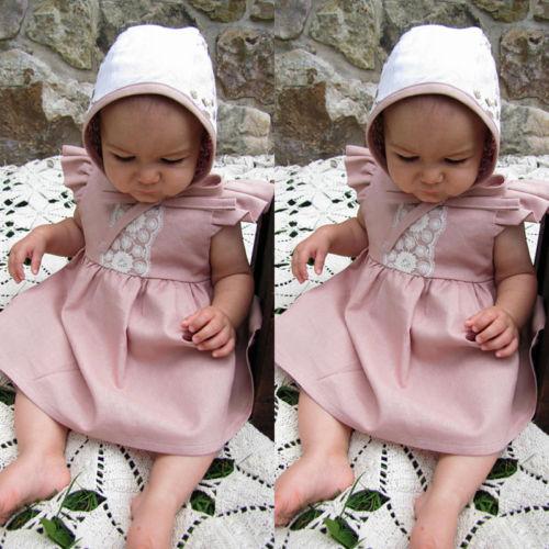 2018 New Style Cute Baby Kids Girls Ruffles Short Sleeve Lace Dress Party Cotton Newborn Summer Casual Holiday Sundress Dresses