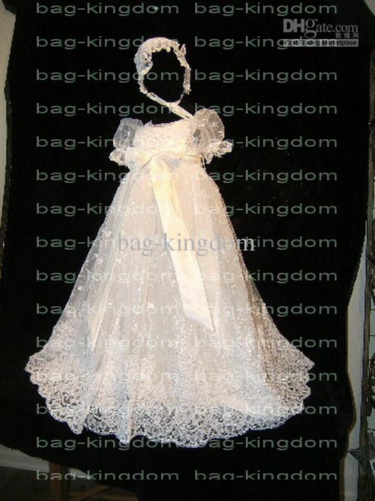 2018 Angell Christening gown ivory White lace with sequin beaded and Hat Custom-made size new arrived