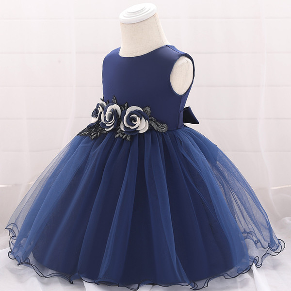 Polyester Lovely Baby Princess Dress Christening Dress Little Flower Girls Baby Dress Appliqued Bow Gown Outfit