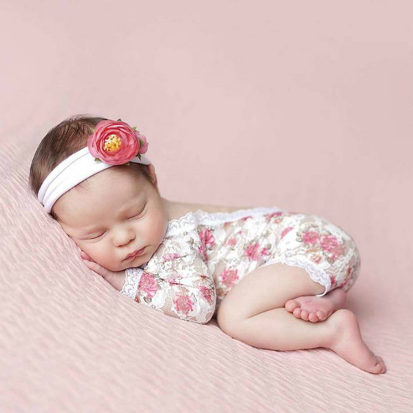 Newborn Photography Props Baby Girl Lace Romper Rose Print Flowers Infants One-piece Infant Photo shoot Accessories New