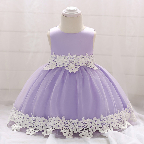 Polyester Lovely Baby Princess Dress Christening Dress Little Girls Bubble Skirt Dress Appliqued Bow Gown Outfit