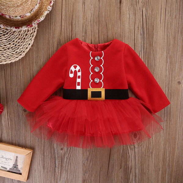 Kids Babys Girls Long Sleeve Mesh XMAS Santa Claus Dresses Party Tulle Tutu Dress Outfits Christmas Clothes