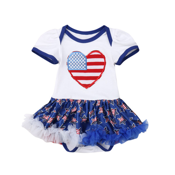 2019 New Kids Baby Girls My First 4th of July Short Sleeve Lace A-Line Romper Independence Day Newborn Infant Fashion