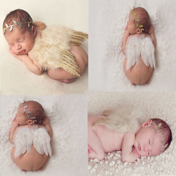 Fashion Newborn Baby Kids Feather Lace Headband & Angel Wings Flowers Photo Props newborn photography props