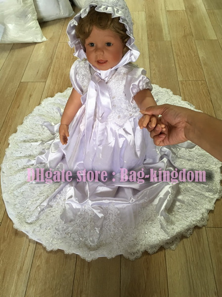 Pagoda shaped applique white silk and christening birthday gown with beaded fit hat set from Bag-kingdom