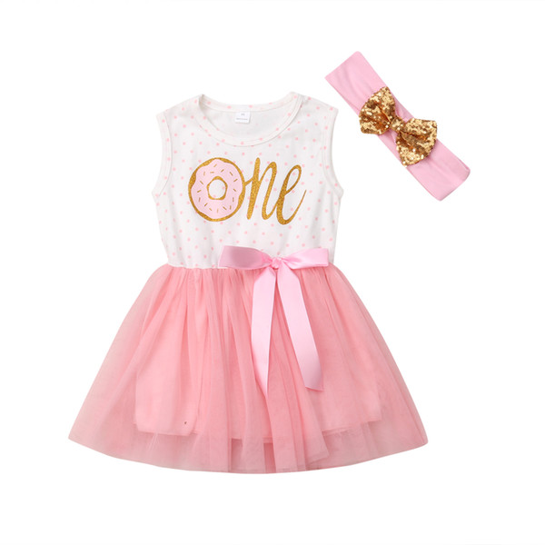 Newborn Kids Baby Girl Dress Donut Letter Print Sleeveless Or Long Sleeve Tulle Party Holiday Cotton Girls Dresses Clothes