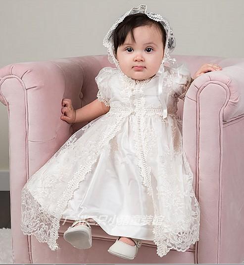 2017 retail 3pcs/set Newborn baby Baptism Tutu long Dresses Christening Gown Girls' party Infant Princess wedding bow dress baby clothing