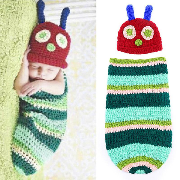 Newborn Baby Boy Girl Crochet Photography Props Caterpillar Cotoon Design Hat Set Party Costume Photo Props