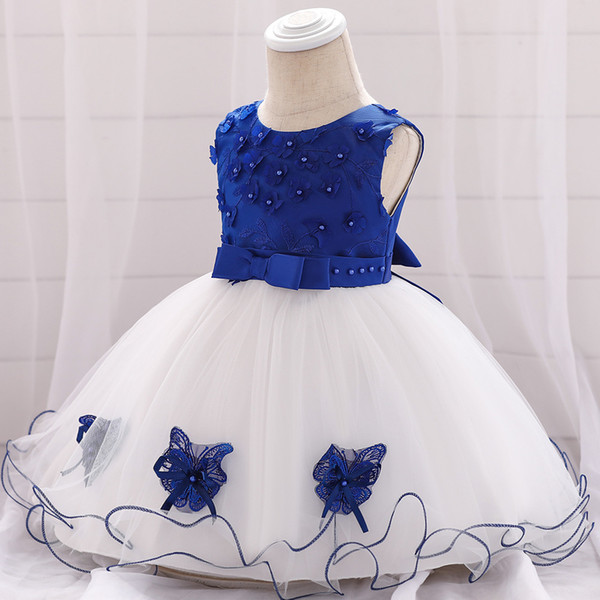 Polyester Lovely Baby Princess Dress Christening Dress Appliqued Little Girls Bubble Skirt Dress Bow Gown Outfit Birthday