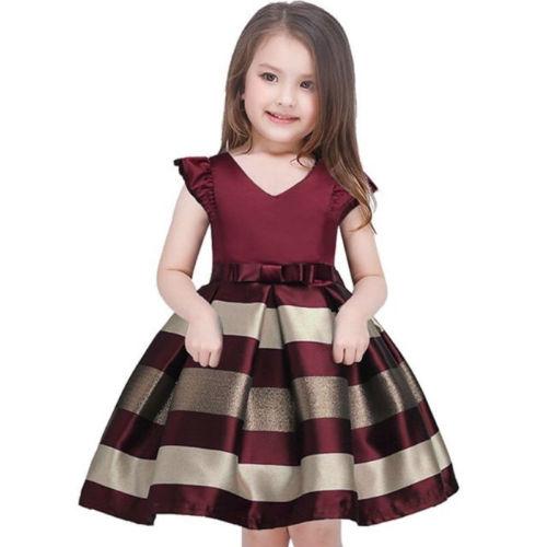 Princess Girl Dress Stylish Toddler Baby Kids Girl Bowknot Striped Pageant Dress Little Girls Party Formal Gown Dresses 2-10T