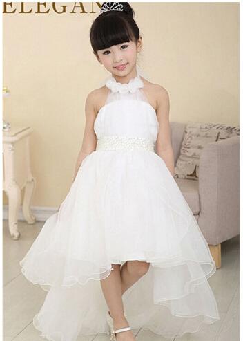 Princess Wedding Bridesmaid flower girl dress for Child wear Kids clothes white party tutu dresses for girl