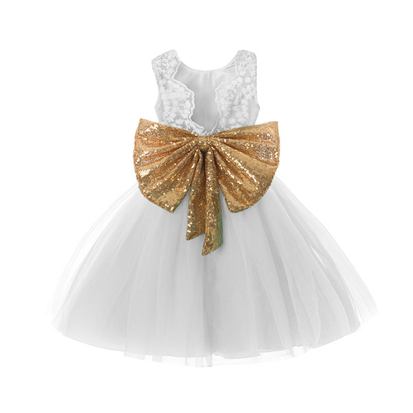 Princess Girl Wear Sequin Sleeveless Bow Dress For Birthday Party Toddler Costume For Events Occasion Lace Mesh Tutu Dress