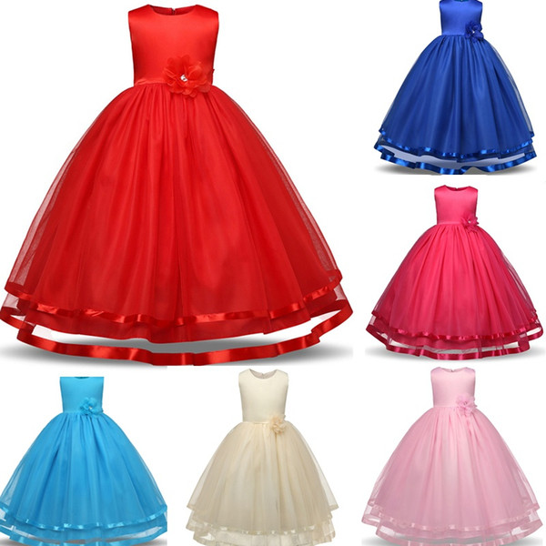 Baby Flower Girl Pageant Dress Kids Party Wear Children Clothing Girls Bridesmaid Long Dresses Tulle Teenagers Dance Prom Formal Gown