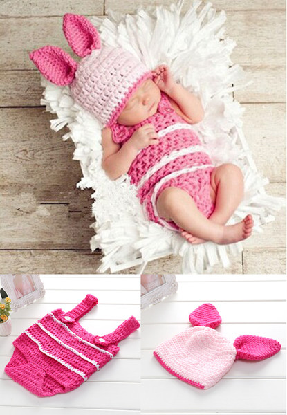 Baby Photography Props Newborn Boy and Girl Crochet Outfit Infant Coming Home Photo Doll Accessories Cute Pig Set Costume kids Accessories