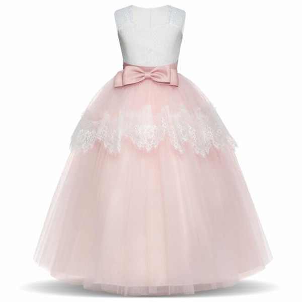 2019 new suspended lace children's skirt bow tie Peng flower children's skirt wedding dress sleeveless princess skirt children's dress