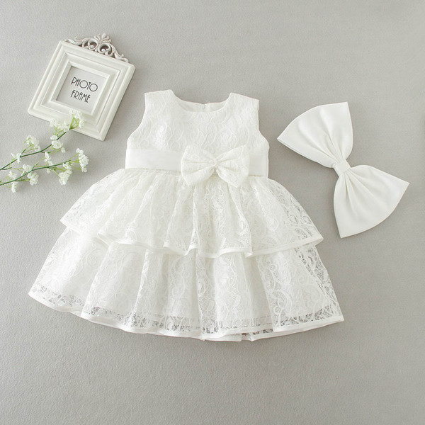 3 to 24 months baby flower Girl bows lace dresses, summer white/red kids clothes, lovely retail wedding/Christmas clothing, R1AM710DS-02