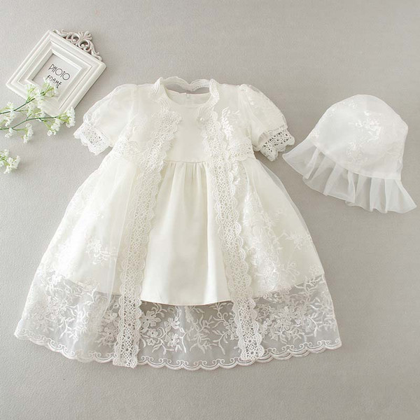 Baby girl baptism gown christening dress baby Birthday dress Girls Dresses lace Infant Princess Dresses with hat baby girl clothes A1662