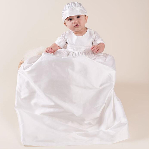 2pcs Baby Boys Girls White Baptism Christening Gown 100% Cotton Summer Short Sleeve Maxi With Hat