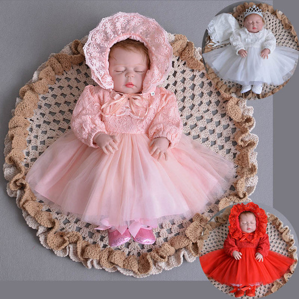 2018 Long Sleeves Christening Gown Infant Full Dress Baby Princess Dress Kids Lace Dresses Maternity Baby Kids Clothing Christening Dresses