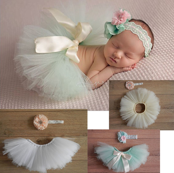 2016 Flower Newborn Baby Tutu Skirt and Matching Headband Set Fluffy Baby Girl Bow Tutu Skirt Baby Photography Props Shower Gift