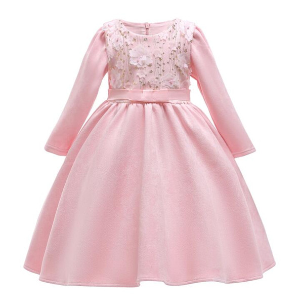 Kids Girls Dresses baby Dress Autumn Stereo Flower Girl Skirts Child Wear Girls Long Sleeve Princess Dresses Wholesale retail free shipping