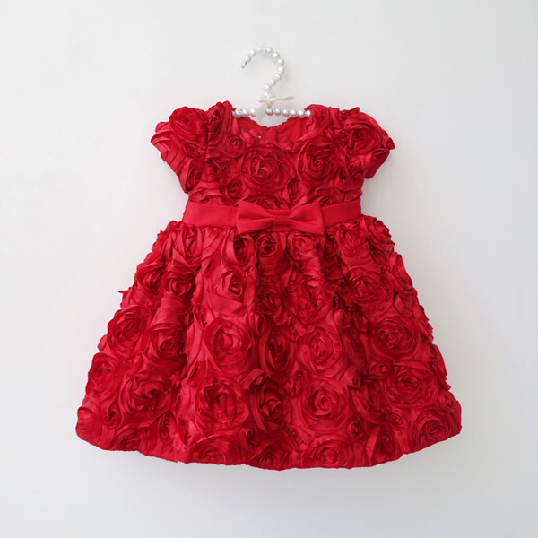 0-2Y) newborn baby girl dresses princess dress infant red rose flower dress Christening gown birthday Party vestido de bebe free shipping