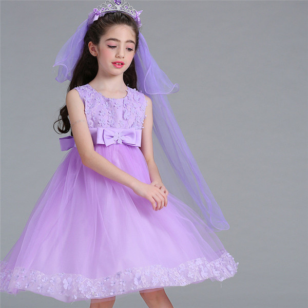 New Lovely Tulle Ruffled Handmade Flower Girls' Dresses Children Princess Dress Female Performance Lace Christening Dresses Kids Skirts