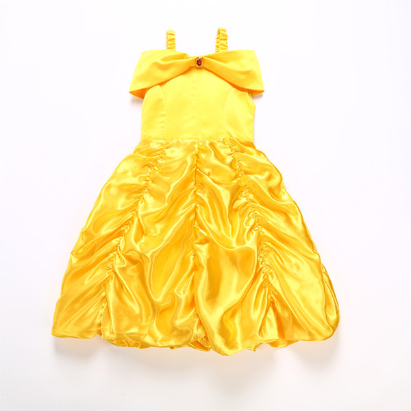 2018 new girl princess dress up costume kids sleeveless yellow evening dress children girl carnival Christmas birthday ball dress wholesale