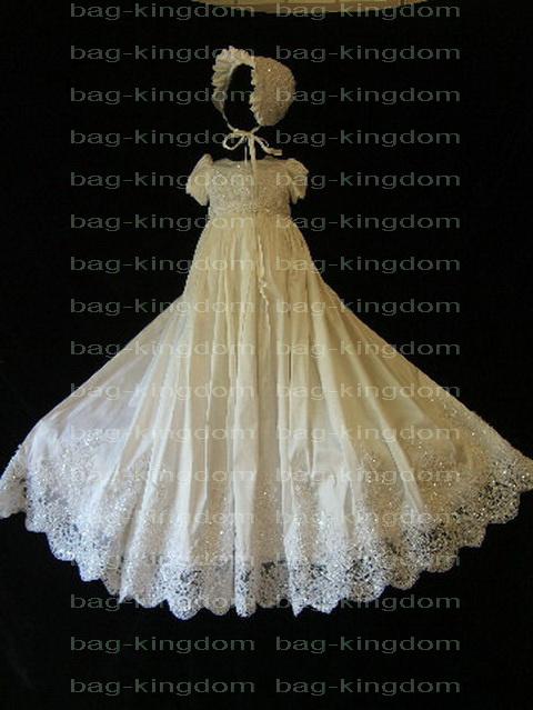 2018 Angell Christening gown Ivory White silk set with bonnet bead Custom-made size new arrived 002I