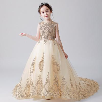 Children Girl Princess Dress Costume Kid Show Fluffy Yarn Applique Evening Dress Trailing Wedding Clothing Luxurious Christening Dresses