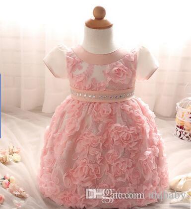 Baby Birthday Christening dresses Girls Dress Rose Flower Colorful petals Gauze Baby Tutu Dresses Sleeveless Kids Vest Princess Dress