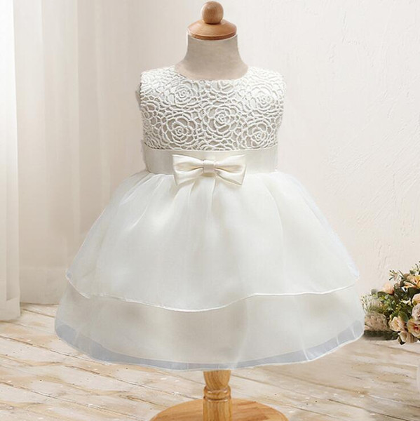 Newborn Girl Dress Beautiful Christening Gown White First Birthday Party Baby Chiffon Clothing Tutu Tulle Toddler Girl Clothes