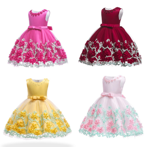 Girl Dress Kids Princess Dress Children's Bow Dress Party Lace Mixed Color Big Bow Flower Sleeveless Round Collar Zipper 6