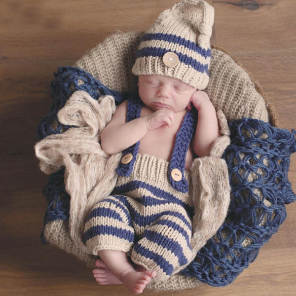 Boys Clothing Sets Newborn Baby Photography Props Crochet Costume Striped Soft Outfits Beanie Pants wholesale Photography Props