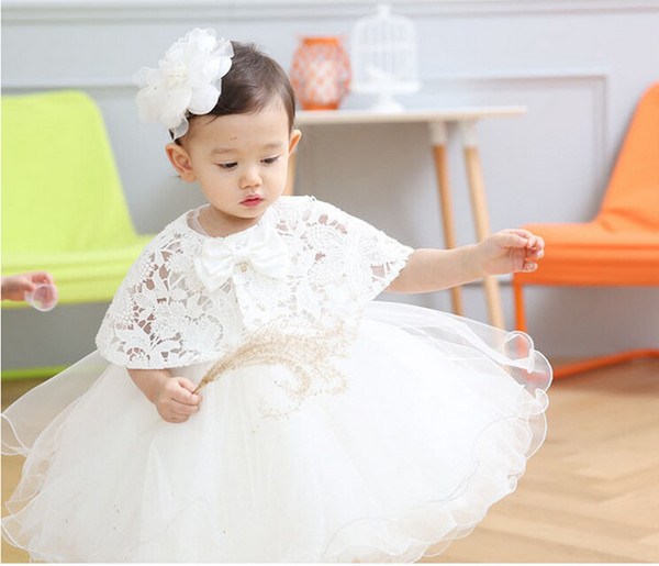 retail 2pcs/set Newborn High Quality 2016 baby Baptism Dress Christening Gown Girls' party Infant Princess wedding dress