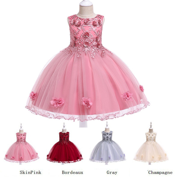 Girls Party Dresses Princess Wedding Skirt Fashion Kids Clothing High-grade Stereoscopic Embroidered Party Dresses sleeveless Dress 4 Color