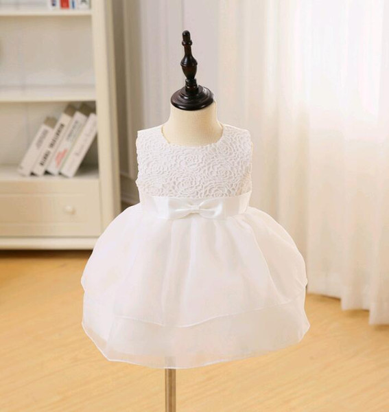 Infant Baby Girls Christening Dresses for First Birthday Party Gift Toddlers Girls Rose Bow Ribbon Dress fit 0-2T