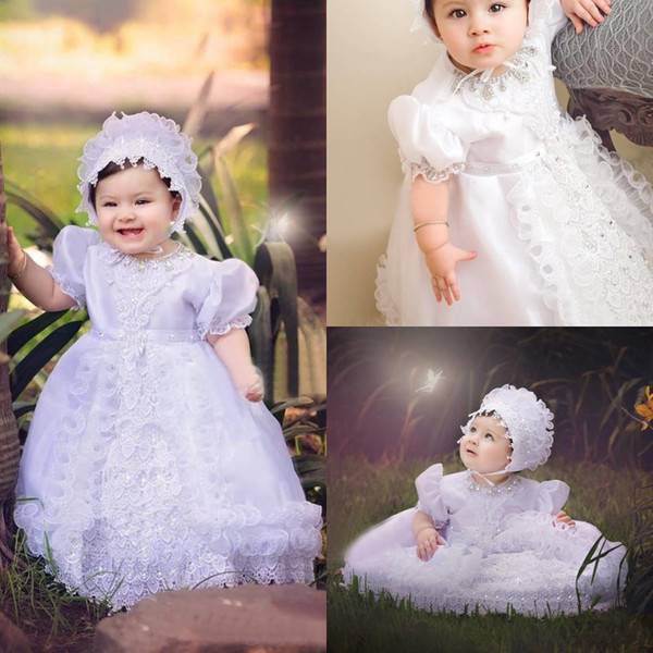 Custom Made Christening Dresses Lovely High Quality Taffeta Baptism Gown Lace Jacket Christening Dresses With Bonnet For Baby Girls EN102616