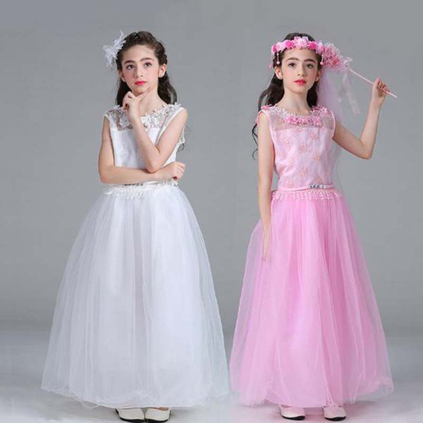 New child dress back hollow children long flower girl wedding dress girl flower lace long princess skirts christening dresses