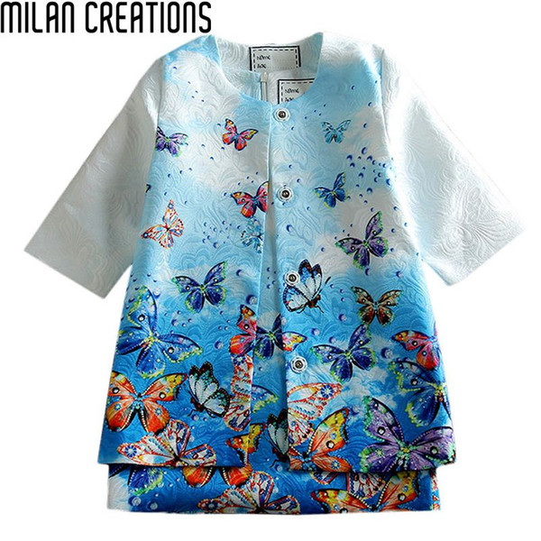 Baby Girls Dress 2015 Children Clothing Winter Girls Clothes Vestidos Butterfly Printed Kids Dresses for Girls (Dress+Coat)