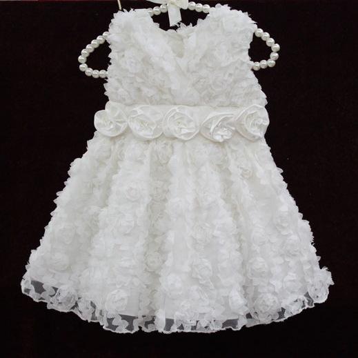 0-2Y) baby jurkjes baby birthday dress infant girls dress white rose flower infant girl christening dresses party Princess free shipping