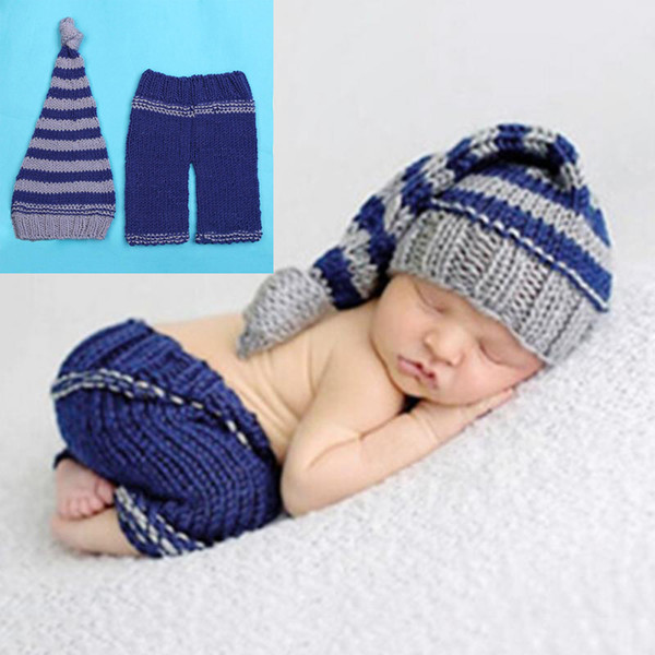 Baby Photography Props Beanies Costume Crochet Outfit Knitted Infant Long Tail Hat With Pants Children Clothing 2017 BP030