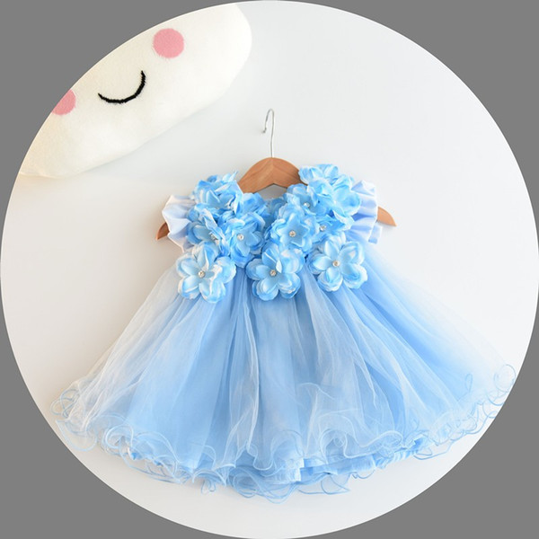 Baby Girl Wedding Dresses 3D Stereoscopic Applique Infant Princess 1 Year Birthday Dress Newborn Christening Gowns 6-24M