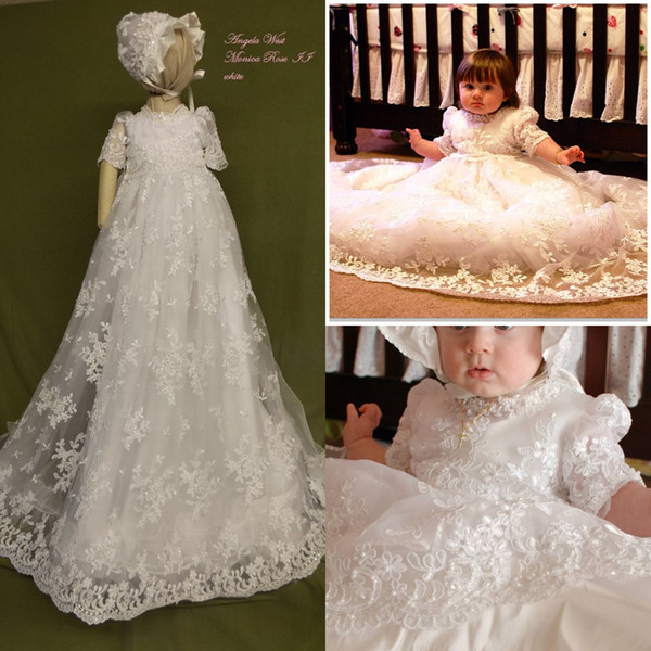 Custom Made Baby Christening Gowns Lace Applique Half Sleeve Beads Baptism Dresses Flower Girl Formal Communication Dress