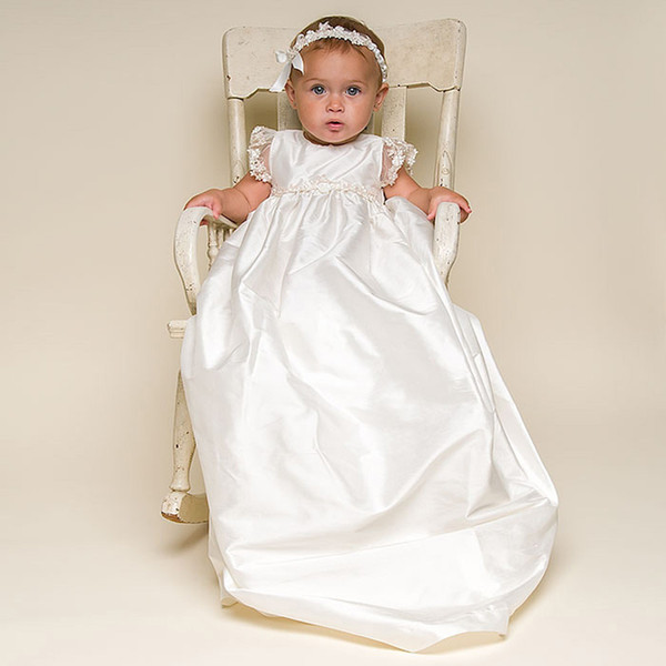 White Baby Girl Christening Gowns with Headdress 1 Year Birthday Dress Elegant for Newborn - 2 Years Old Baby Girls